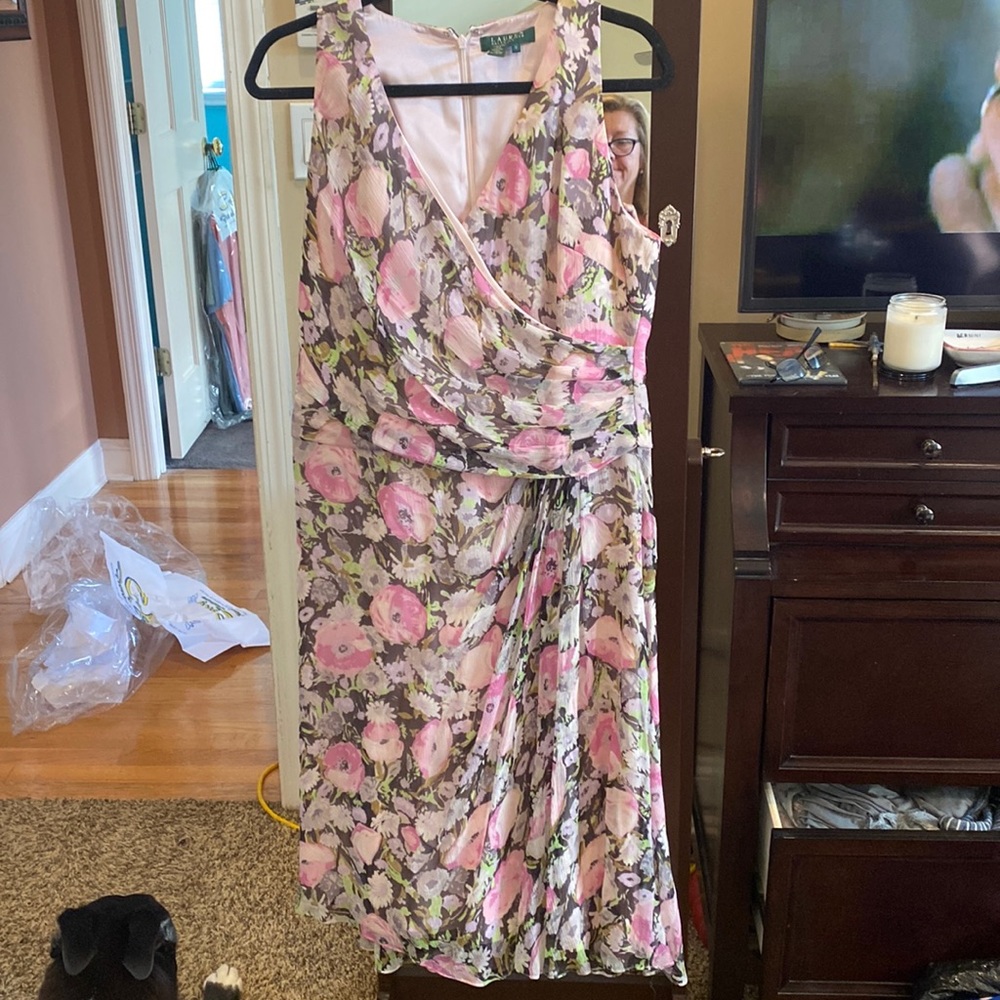 Ralph Lauren Floral Midi Dress in Pink and Green